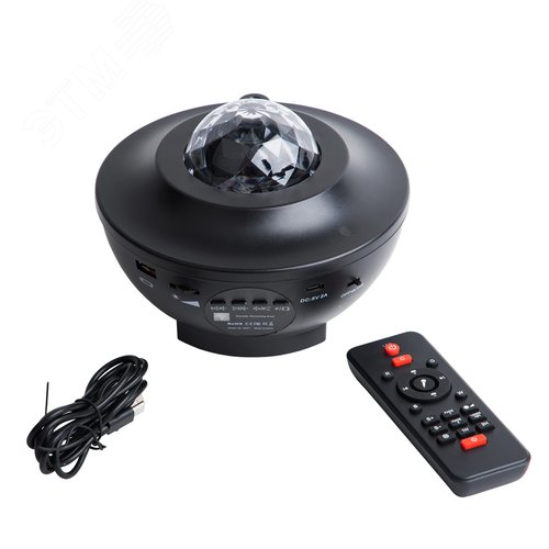 Светодиодный светильник-проектор 6 с Bluetooth Проекция Звездное небо Встроенный MP3 проигрыватель 2 колонки USB разъем Пульт ДУ в комплекте Черный ТМ Volpe ULI-Q333 6W/RGBW BLACK - фото 1