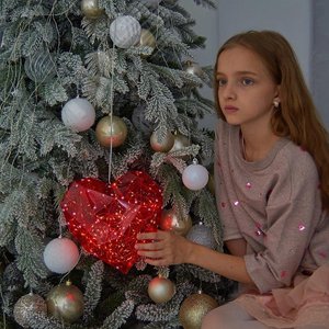 Светильник декоративный Красное сердце на батарейках 3AA не в комплекте 100 светодиодов Белый свет Цвет корпуса красный TM ULD-R511 3АА RED HEART - фото 4