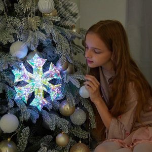 Светильник декоративный Снежинка на батарейках 3AA не в комплекте 100 светодиодов, белый свет, радужный цвет корпуса, ULD-R512 3АА SNOWFLAKE - фото 4