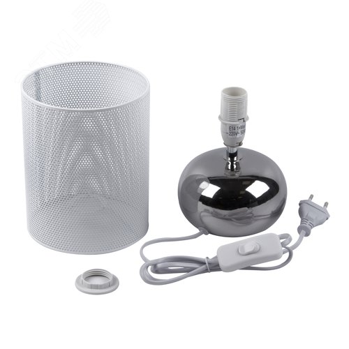 Светильник настольный декоративный под лампу Е14 40W Механический выключатель Серебристый/Белый ТМ UML-B307 E14 SILVER/WHITE - фото 2