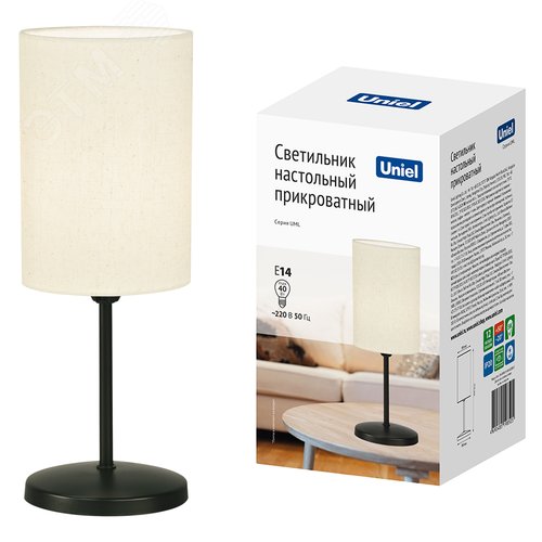 Светильник настольный декоративный под лампу Е14 40W Механический выключатель Черный/Бежевый ТМ UML-B308 E14 BLACK/BEIGE - фото 8
