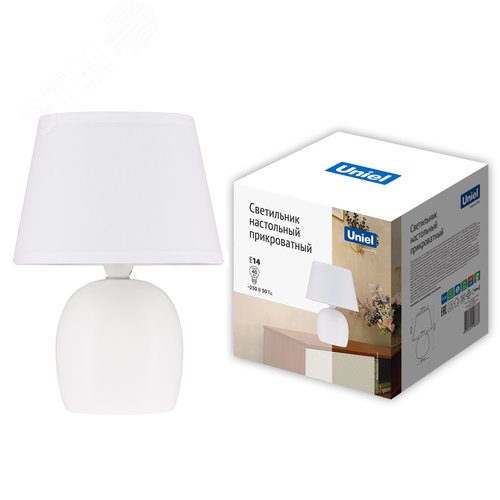 Светильник настольный декоративный под лампу Е14 40W Механический выключатель Белый ТМ UML-B304 E14 WHITE - фото 4