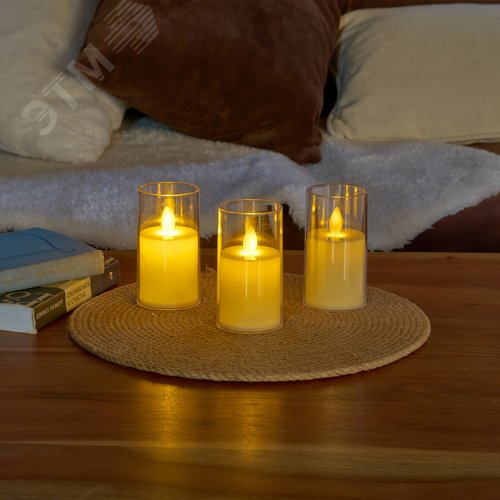 Фигура светодиодная Свеча на батарейках LR44 в комплекте в составе набора из 3 штук 1 светодиод Теплый белый свет ULD-F064 WW CANDLE SET3 - фото 4