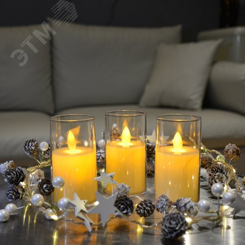 Фигура светодиодная Свеча на батарейках LR44 в комплекте в составе набора из 3 штук 1 светодиод Теплый белый свет ULD-F064 WW CANDLE SET3 - фото 8