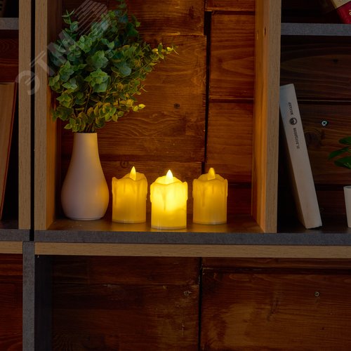 Фигура светодиодная Свеча на батарейках LR44 в комплекте в составе набора из 3 штук 1 светодиод Теплый белый свет ULD-F062 WW CANDLE SET3 - фото 5