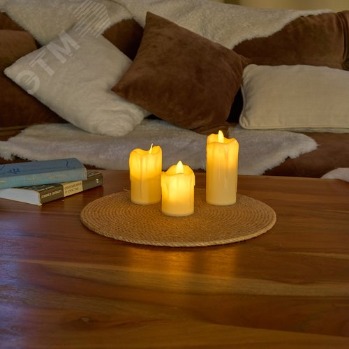 Фигура светодиодная Свеча на батарейках LR44 в комплекте в составе набора из 3 штук 1 светодиод Теплый белый свет ULD-F063 WW CANDLE SET3 - фото 6