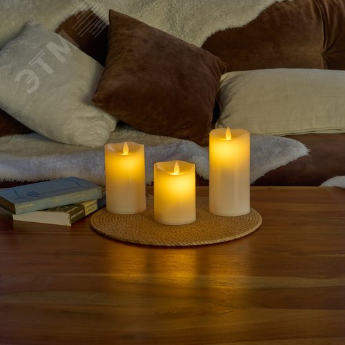 Фигура светодиодная ''Свеча'' на батарейках 3AAA (не в комплекте) в составе набора из 3 штук диммируемая 1 светодиод теплый белый свет пульт ДУ в комплекте ULD-F065 WW RC CANDLE SET3 - фото 5