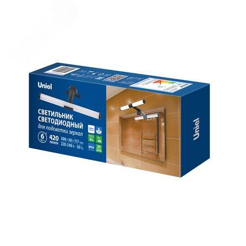 Светильник светодиодный для подсветки мебели и зеркал ванной комнаты 6 Вт Черный ULT-F37-6W/4500K IP44 BLACK - фото 2