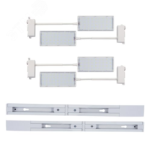 Светильник-прожектор светодиодный трековый 12 Вт в составе набора из 4штук с шинопроводом 2штх50см. Сетевой шнур 3м Спектр для фотосинтеза Корпус белый ТМ ULB-P37-12W/SPFR/K WHITE 3М SET42 - фото 1