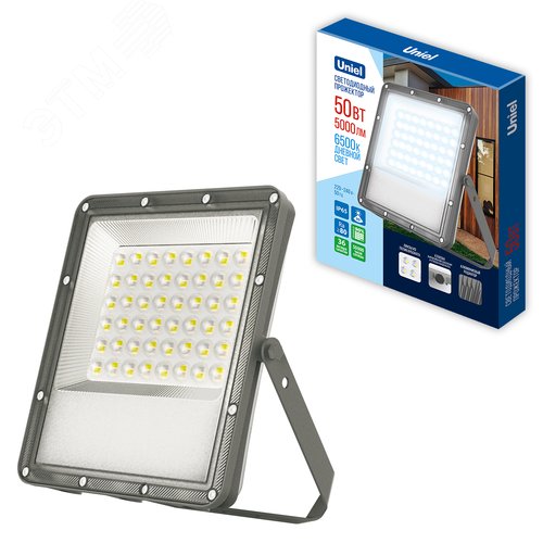 Прожектор светодиодный 50 Вт дневной свет 6500K угол 90 градусов серый корпус ULF-F51D-50W/6500K IP65 200-240V GREY - фото 3