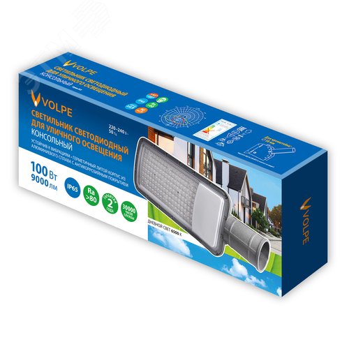 Светильник светодиодный уличный консольный 100 Вт Дневной свет 6500К Угол 60/90 градусов TM Volpe ULV-Q611 100W/6500K IP65 GREY - фото 3