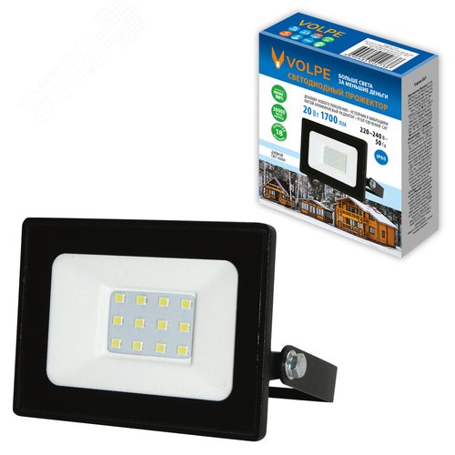 Прожектор светодиодный 20 Вт Дневной свет 6500К Корпус черный TM Volpe ULF-Q519 20W/6500K IP65 220-240V BLACK - фото 3