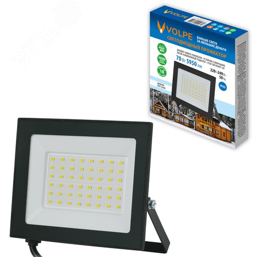 Прожектор светодиодный 70 Вт Дневной свет 6500К Корпус черный TM Volpe ULF-Q519 70W/6500K IP65 220-240V BLACK - фото 3