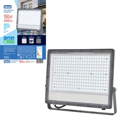 Прожектор светодиодный 150Вт Дневной свет 6500K Угол 90 градусов Корпус серый ULF-F52D-150W/6500K IP65 200-240V GREY - фото 9
