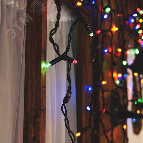 Бахрома светодиодная с эффектом мерцания 5м Соединяемая 300 светодиодов Красный желтый синий зеленый свет Провод черный ULD-B5007-300/TBK MULTI IP67 - фото 13