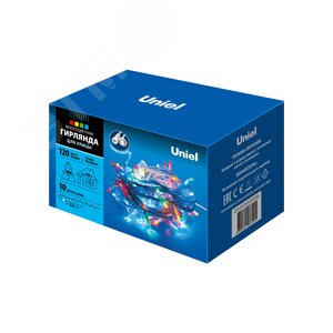 Гирлянда светодиодная с эффектом мерцания 10м Соединяемая 120 светодиодов Разноцветный свет Провод белый ULD-S1000-120/TWK MULTI IP67 - фото 1