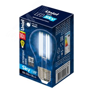 Лампа светодиодная LED 10вт 200-250В форма А прозрачное 920Лм E27 4000К Sky филамент UL-00002626 Uniel