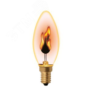 Лампа декоративная накаливания, форма свеча, IL-N-C35-3/RED-FLAME/E14 /CL, прозрачная