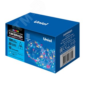 Гирлянда светодиодная 10 м 100 светодиодов RGB свет Пульт ДУ в/к прозрачный провод ULD-S1000-100/DTA/RC RGB IP44 - фото 5