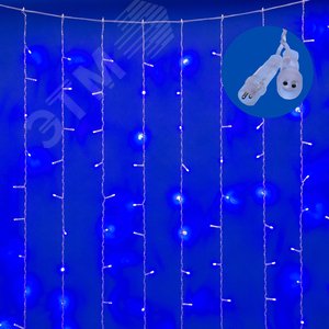 Занавес светодиодный с эффектом мерцания 3х2м Соединяемый 240 светодиодов Синий свет Провод прозрачный - фото 2