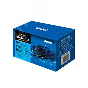 Гирлянда светодиодная, 20 м 200 светодиодов ULD-S2000-200/DGA MULTI IP20 разноцветный свет зеленый провод - фото 6