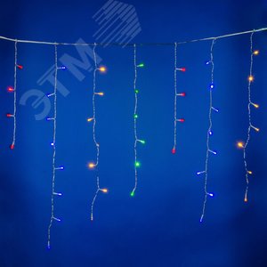 Бахрома светодиодная с эффектом мерцания 12м соединяемая 195 светодиодов LD-B12006-195/TTK MULTI IP44 разноцветный свет прозрачный провод - фото 2