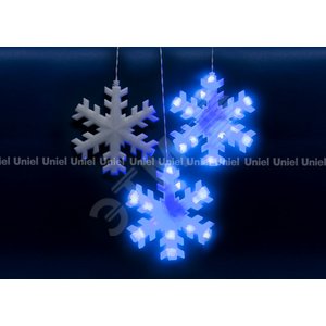 Занавес светодиодный фигурный с контроллером Снежинки 10 подвесов 120 светодиодов Размер 2,7х0,3м Цвет свечения синий IP20 Провод прозрачный ULD-E2703-120/DTA BLUE IP20 SNOWFLAKES Упаковка картон