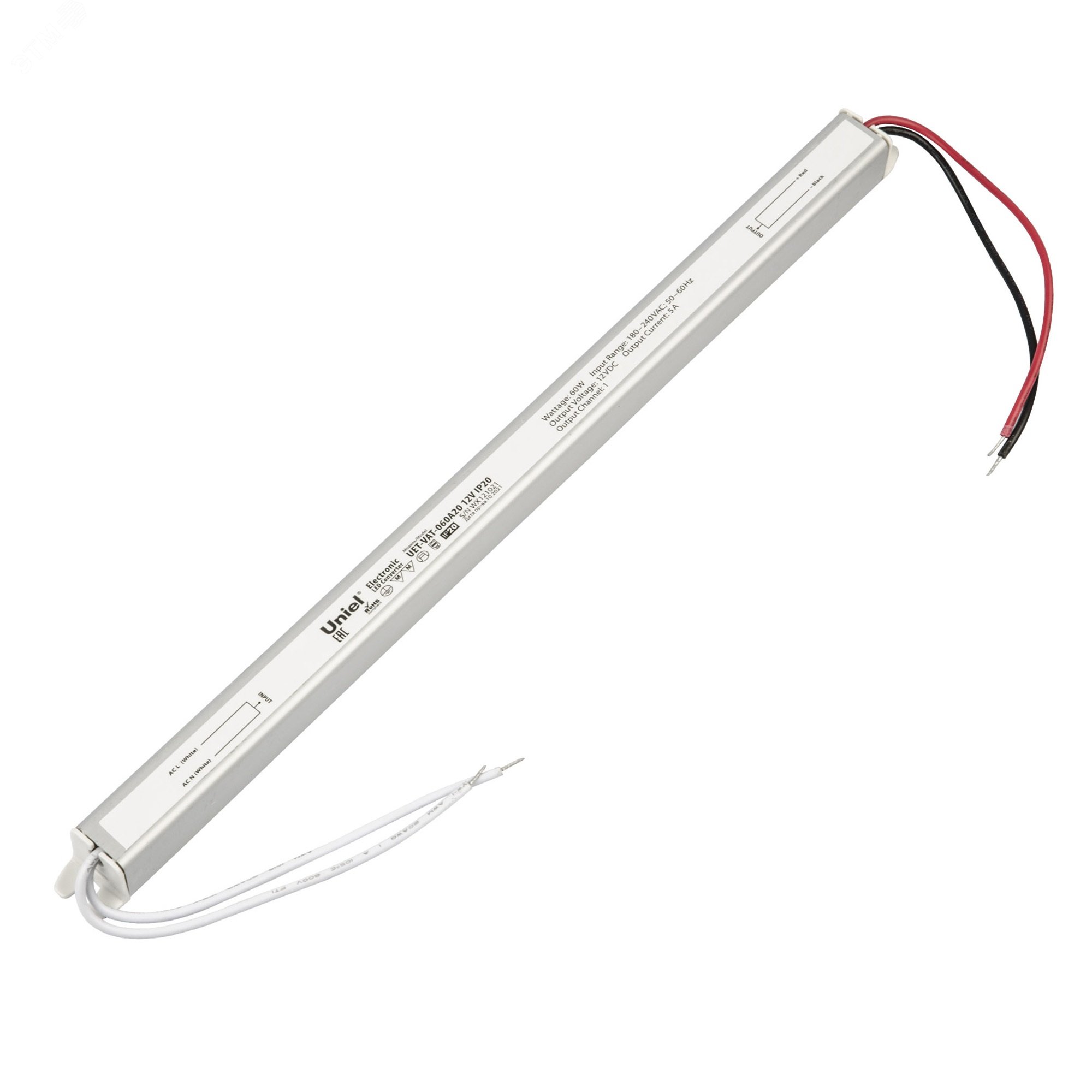 Изображение товара Блок питания ультратонкий 60Вт 12В мет. корпус UET-VAT-060A20