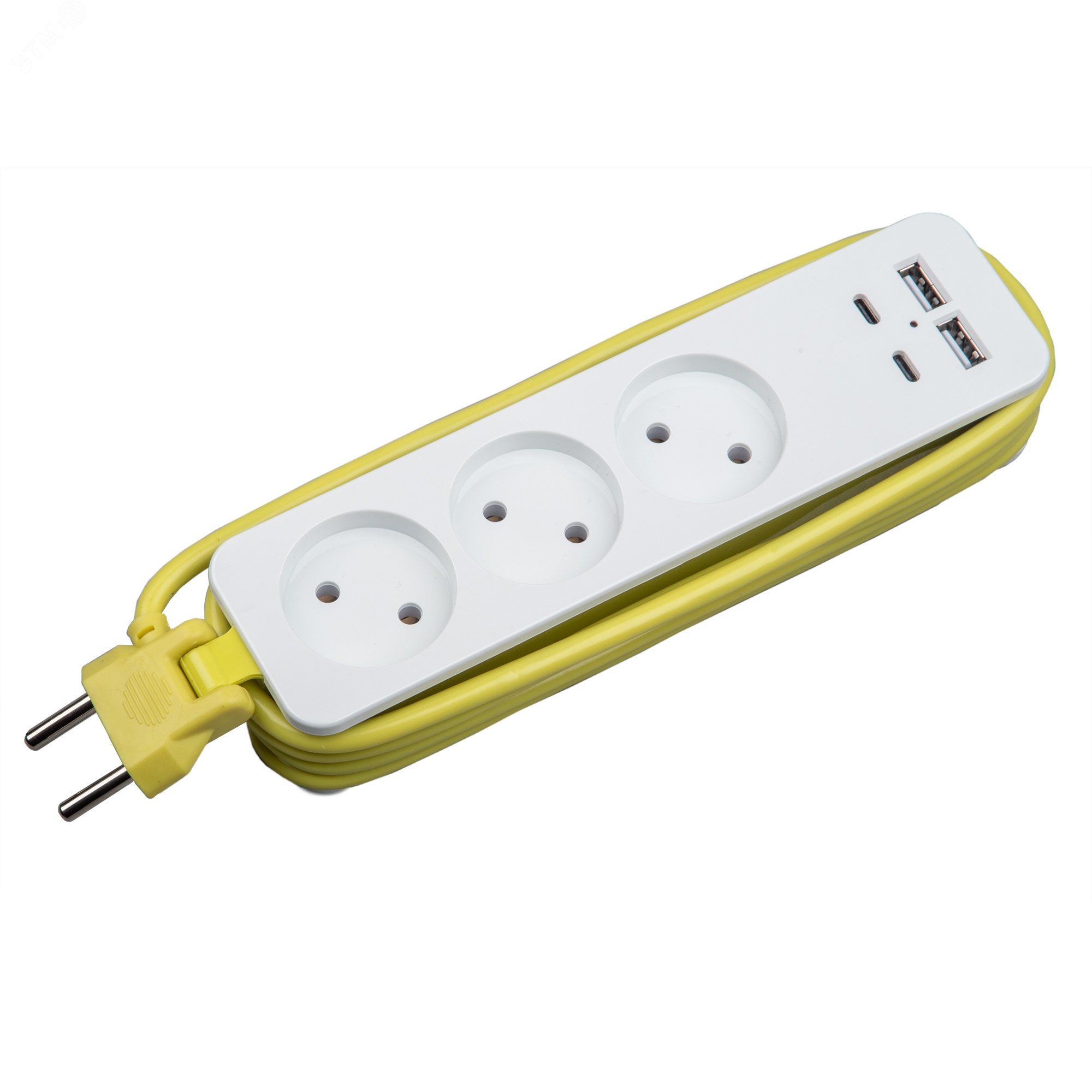Изображение товара Удлинитель с USB и Type-C 1,8м белый с салатовым S-CT3-1,8UC