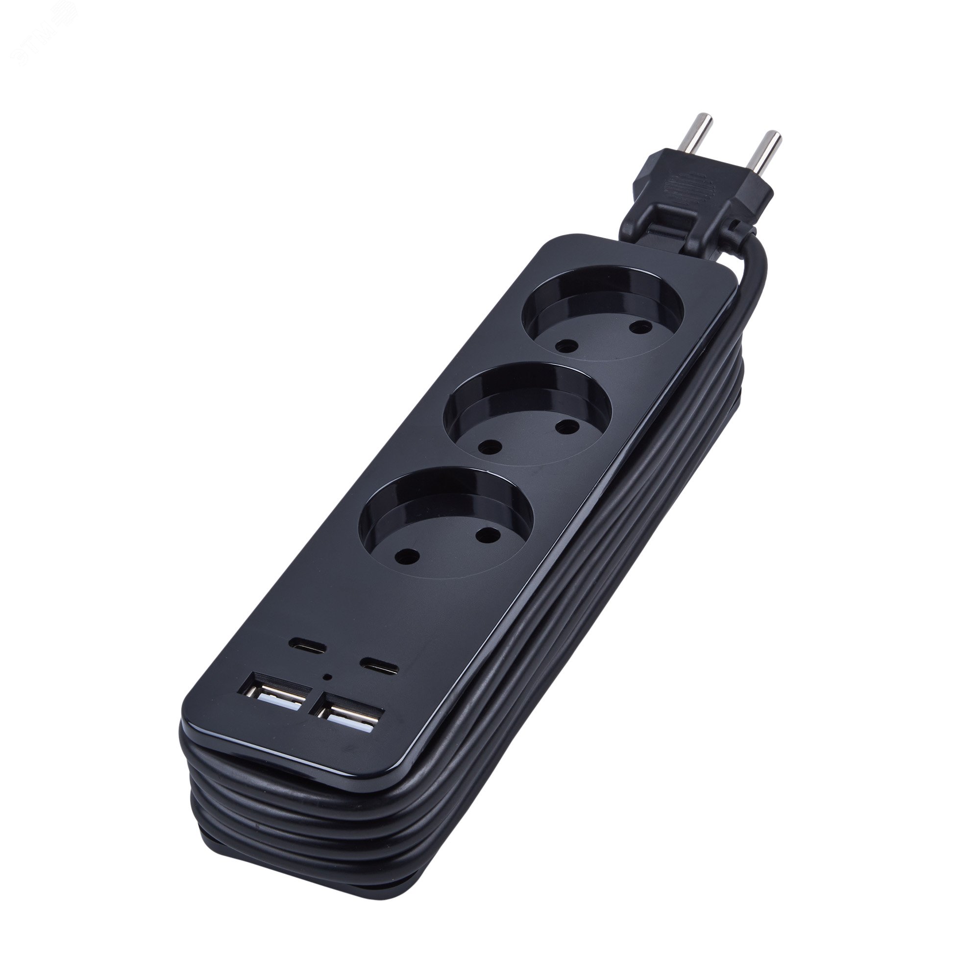 Изображение товара Удлинитель Travel с 3 гнездами и 2 USB Type-C 1,8 м черный