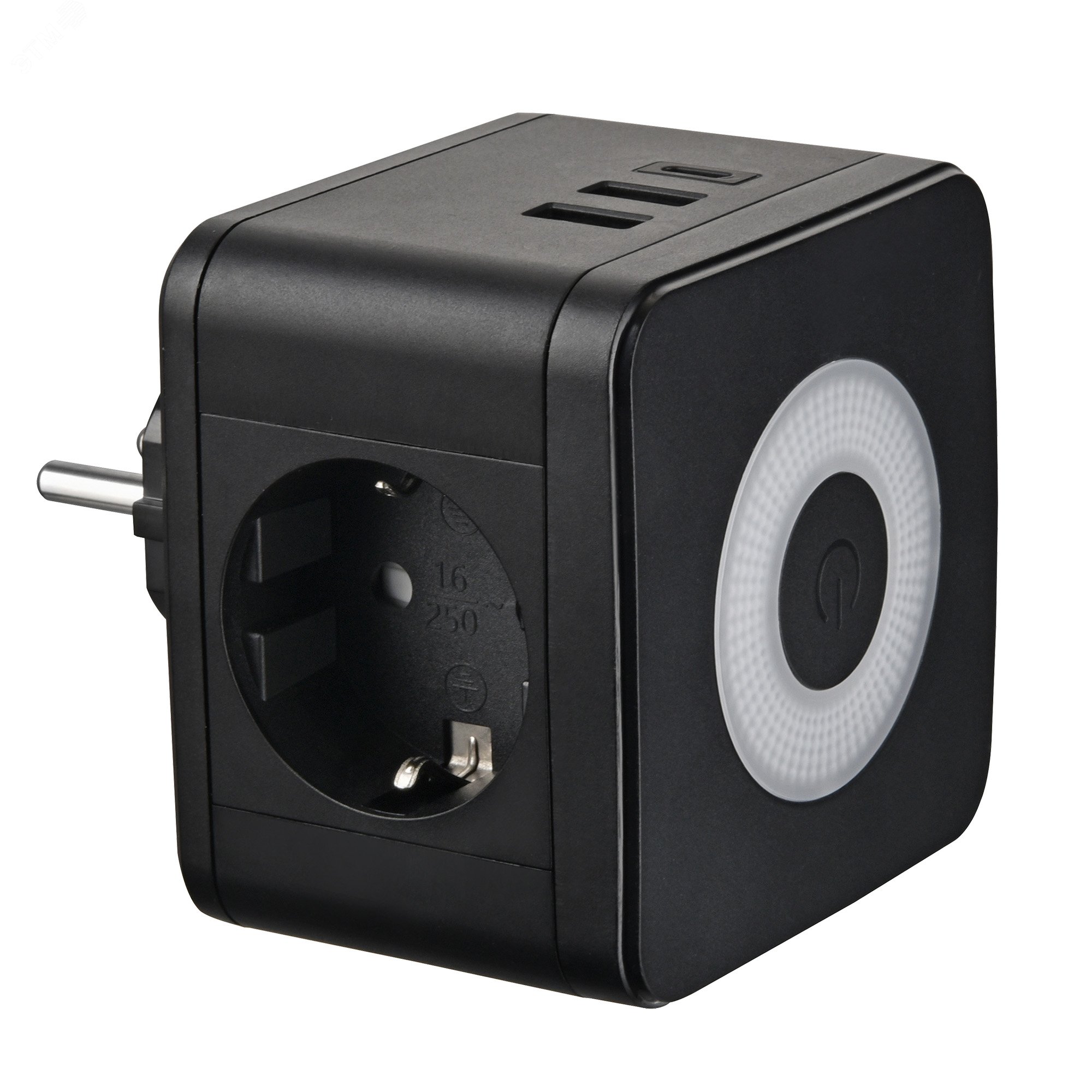 Изображение товара Разветвитель сетевой 2 гнезда 2USB+1TYPE C 16А 3500Вт с выключателем черный