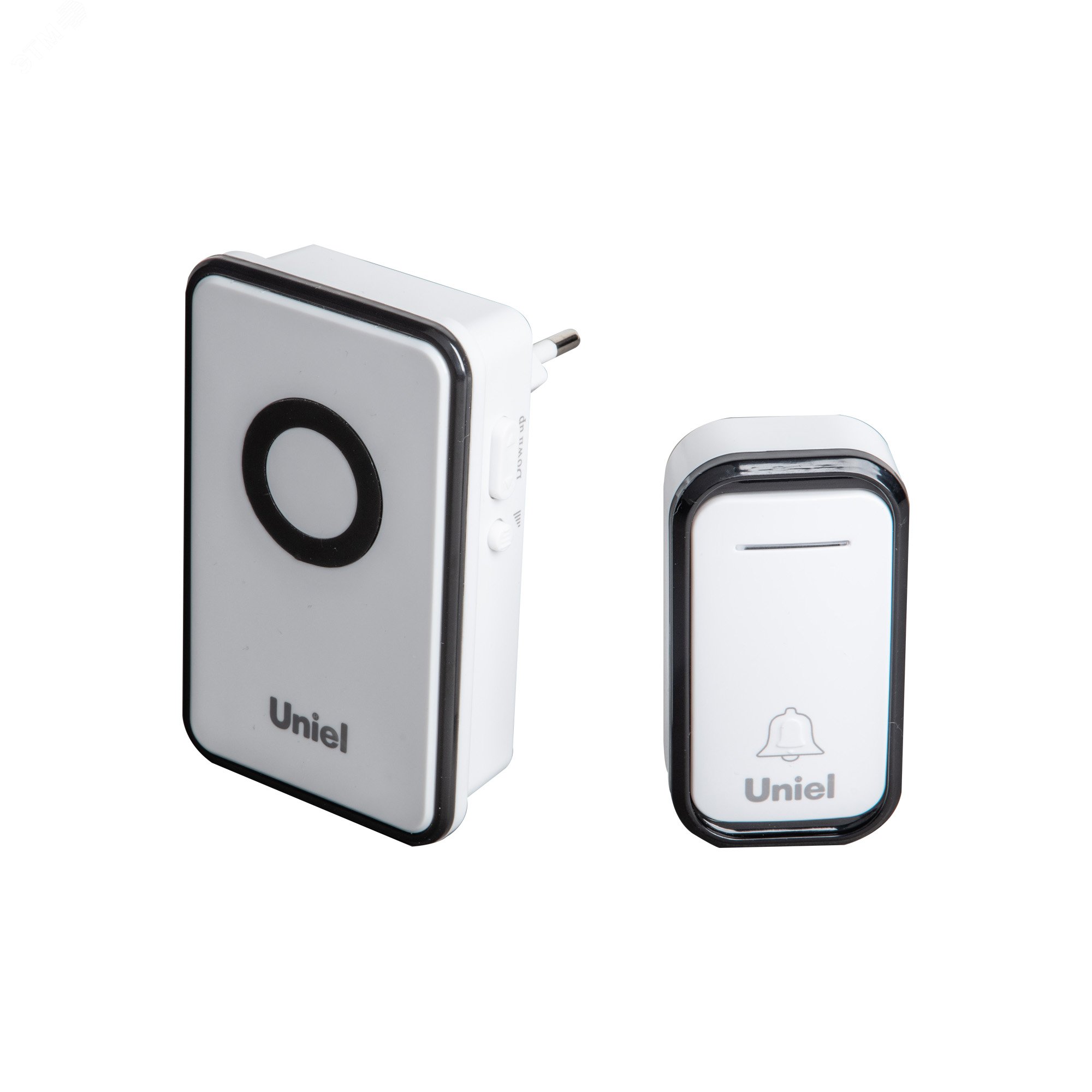 Изображение товара Электронный звонок 220В радиус 150 метров черный с белым UNIEL UDB-094W-R1T1-38S-BL/WH