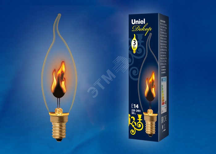Лампа LED декоративная с типом свечения эффект пламени светодиодная.Форма свеча на ветру прозрачная IL-N-CW35-3/RED- FLAME/E14/CL UL-00002982 Uniel - превью 2