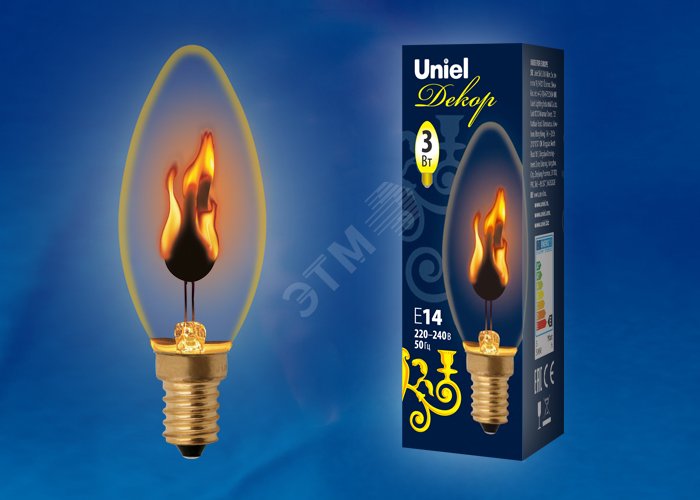 Лампа декоративная накаливания, форма свеча, IL-N-C35-3/RED-FLAME/E14 /CL, прозрачная UL-00002981 Uniel - превью 2