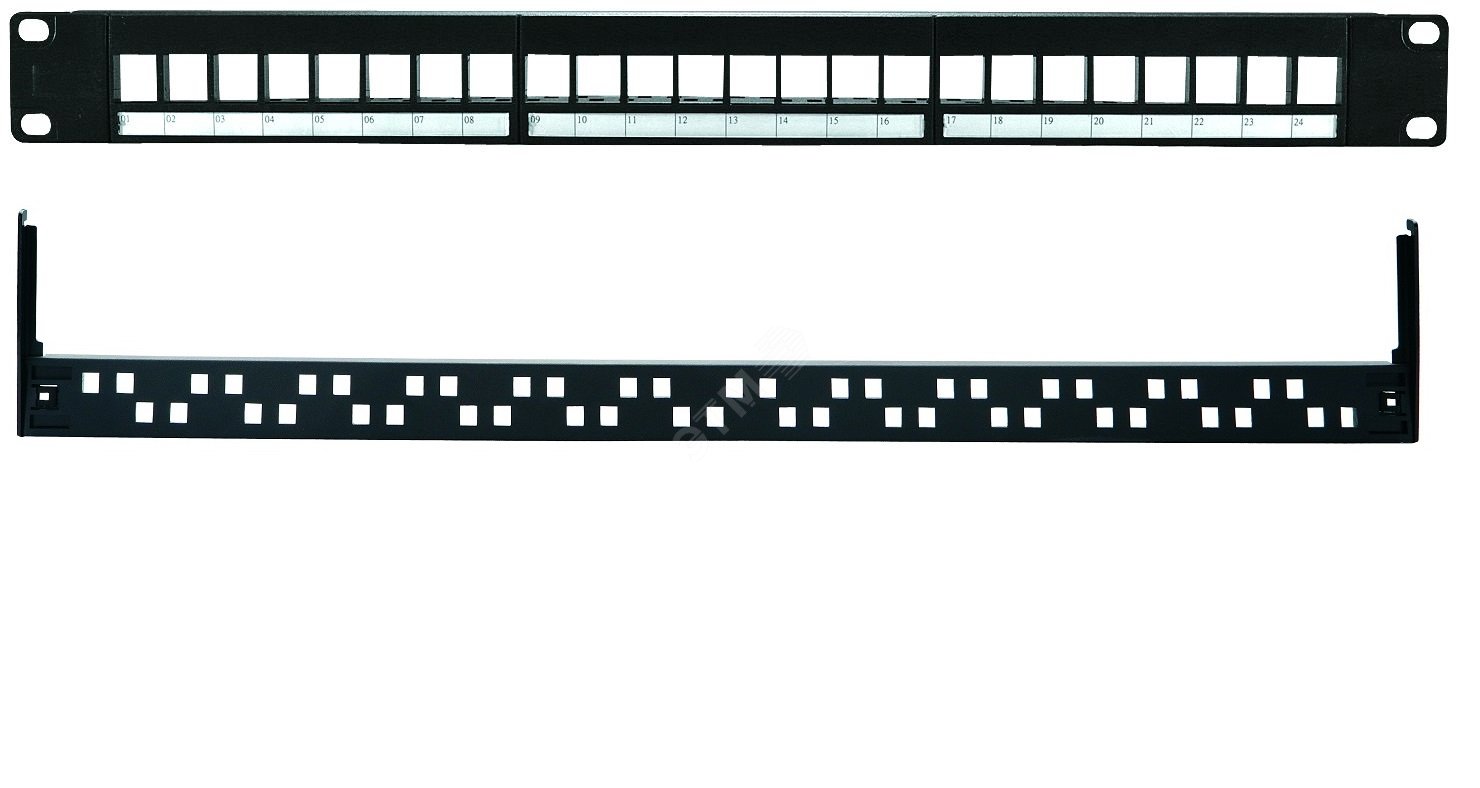 Панель наборная 19 дюймов 1U 24 порта под прямые/угловые UTP/FTP Keystone 27F-00-48BL Eurolan