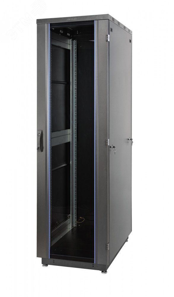 Шкаф Racknet 600x800x22U, передняя дверь стеклянная одностворчатая, задняя дверь металлическая одностворчатая, боковые панели, шнуры заземления, ножки, черный 60F-22-68-31BL Eurolan