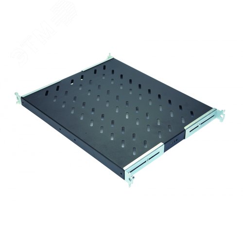 Изображение товара Полка стационарная 1U до 50 кг, 370 мм, для шкафов глубиной 600 мм, регулируемые кронштейны, черный антрацит (шт)