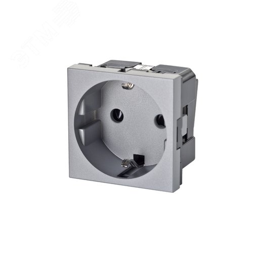 Изображение товара Розетка 2P+E немецкий стандарт 45 х 45 хм, с защитными шторками, серебристый (шт)