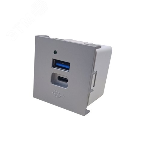 Изображение товара Зарядное устройство 2 х USB тип A/тип C, 20 Вт, 45 х 45 хм, серебристый (шт)