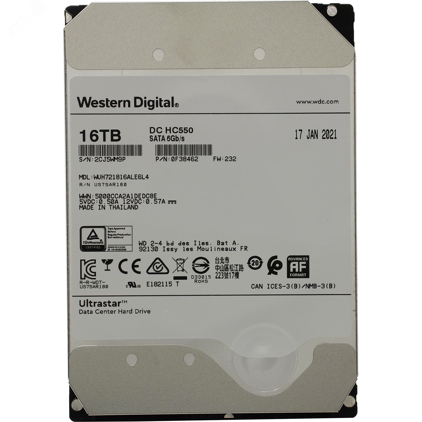 Жесткий диск Western Digital Ultrastar WUH721816ALE6L4 16TB, 3.5'', SATAIII, 7200 об/мин, 512 МБ WUH721816ALE6L4 Western Digital