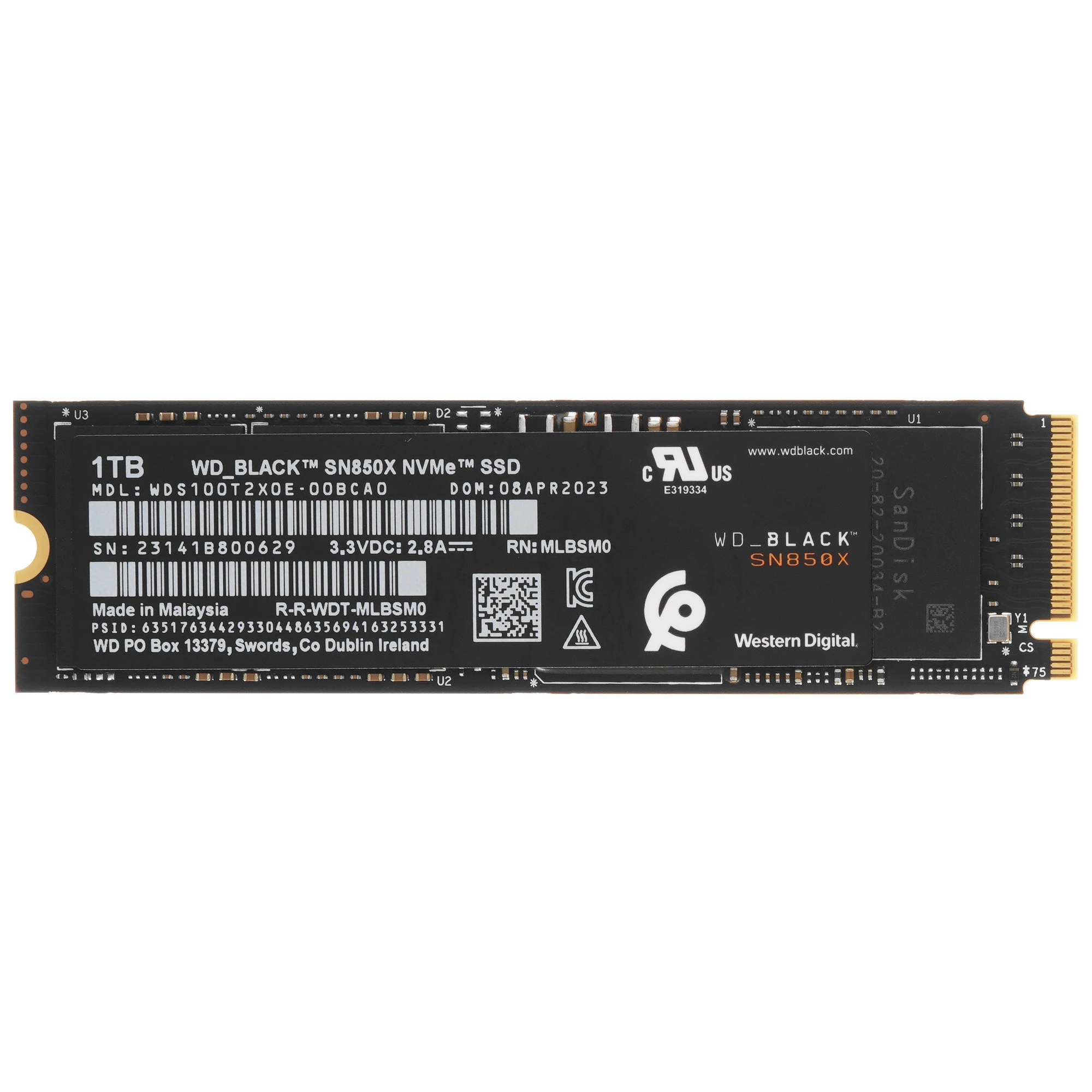 Накопитель SSD М.2 2280 1ТБ, WD Black SN850X, NVMe 2.0, 3D TLC NAND, 7300/6500 МБ/с