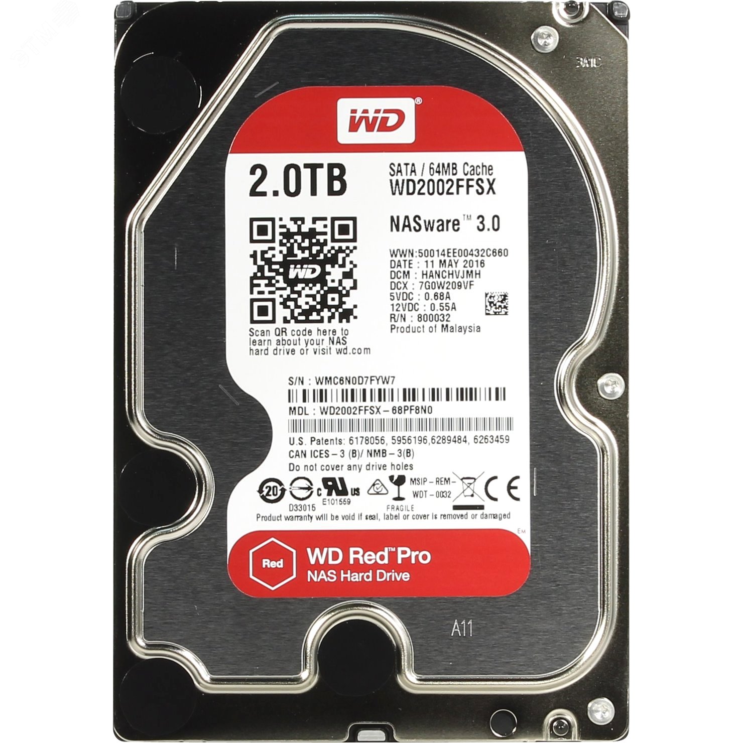 Жесткий диск 2TB Red Pro 3.5'', SATAIII, 7200 об/мин, 64 МБ WD2002FFSX Western Digital