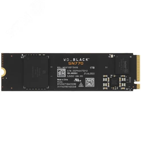 Изображение товара Накопитель SSD М.2 2280 1ТБ, WD Black SN770, NVMe 1.4, 3D TLC NAND, 5150/4900 МБ/с (шт)
