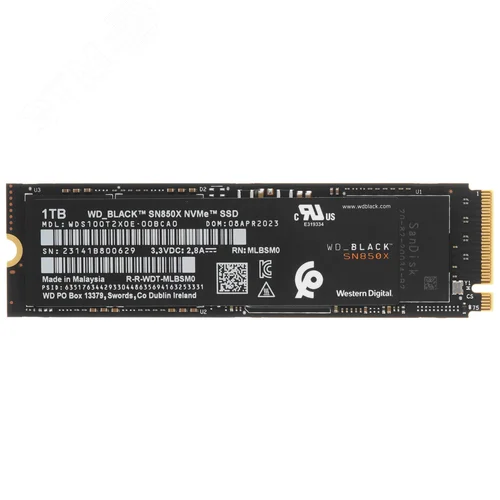 Изображение товара Накопитель SSD М.2 2280 1ТБ, WD Black SN850X, NVMe 2.0, 3D TLC NAND, 7300/6500 МБ/с (шт)
