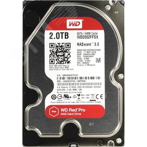 Жесткий диск 2TB Red Pro 3.5'', SATAIII, 7200 об/мин, 64 МБ WD2002FFSX Western Digital