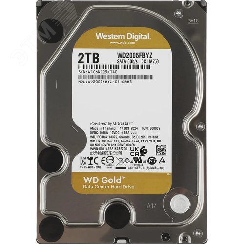 Изображение товара Жесткий диск 2TB Gold 3.5'', SATAIII, 7200 об/мин, 128 МБ (шт)