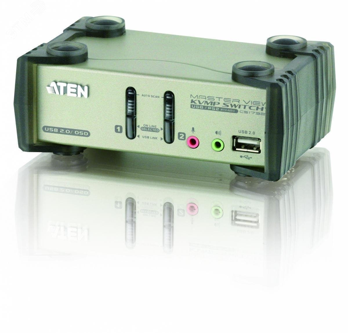 Изображение товара Настольный KVM переключатель 2 порта VGA USB PS/2 ATEN CS1732B