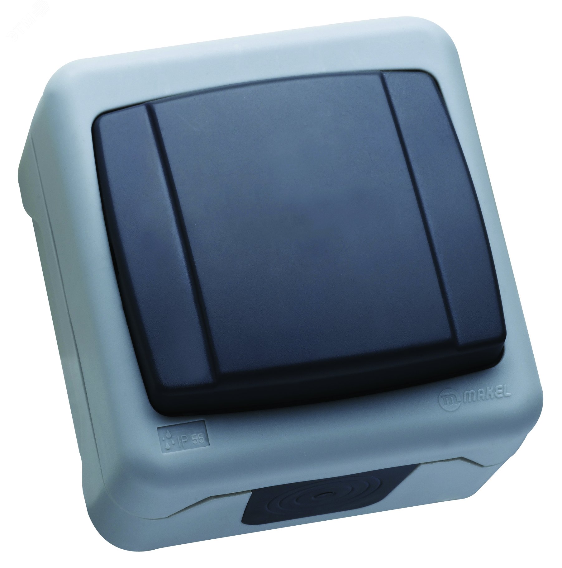 Изображение товара Одноклавишный проходной выключатель IP55 серый Makel 36064005