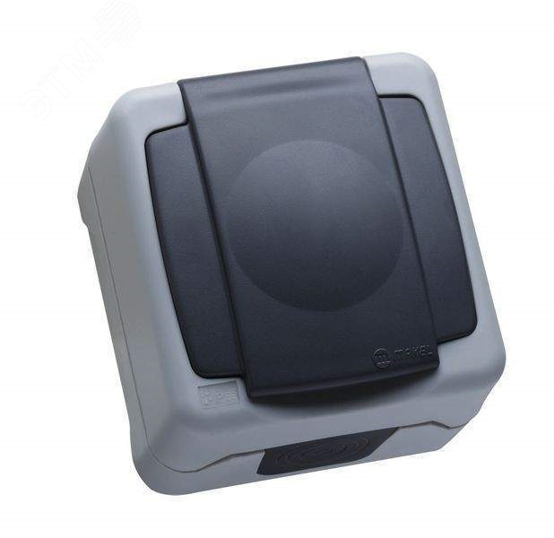 Изображение товара Герметичная серая розетка IP55 MAKEL с крышкой для влагостойких применений