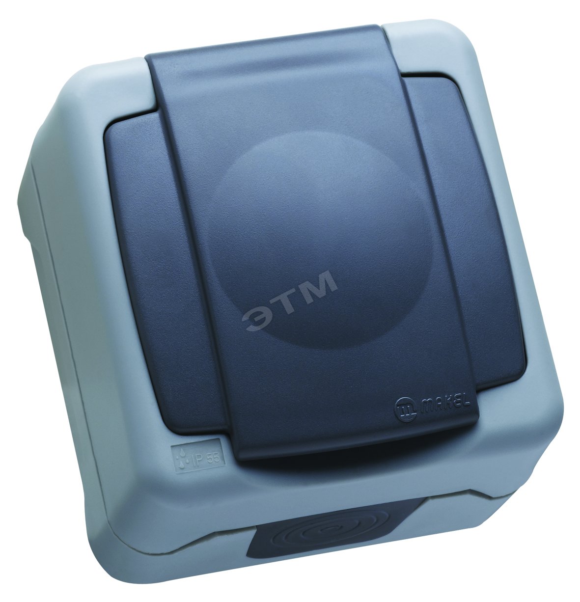 Изображение товара Розетка герметичная IP55 с крышкой и заземлением 16А серого цвета MAKEL